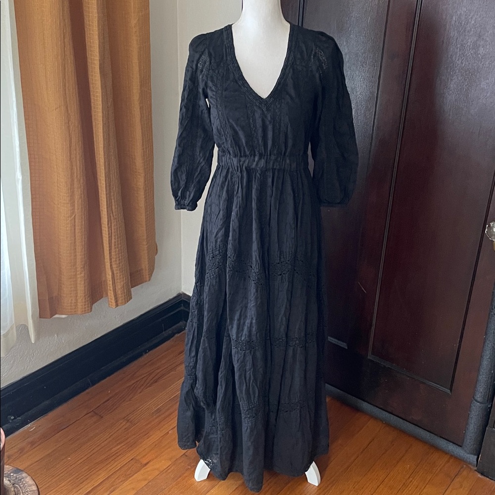 American Eagle Black Lace Eyelet Maxi Dress Romantic Gothic Victorian Sample